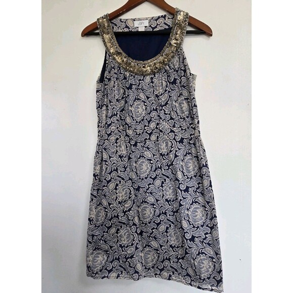 LOFT Dresses & Skirts - Ann Taylor Loft Dress Womens 2 Floral Sequin Neckline Coastal Blue Indie Boho